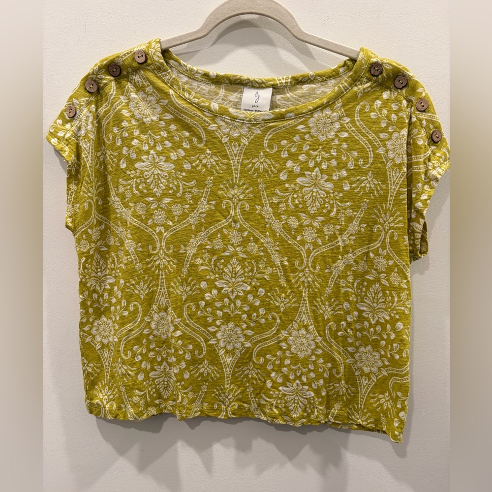 Joie Green Floral Boho Button-Shoulder Crop Top